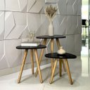 Ver imagem 1 de Kit Trio Jogo de Mesinhas Lateral Sala Pé Palito Retro Tampo Orgânico