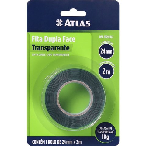 Fita Dupla Face Transparente 24 Milímetros X 2 Metros -AT2924/2 - Pincéis Atlas Pinceis Atlas