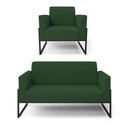 Ver imagem 1 de Sofá Namoradeira com Poltrona Base Industrial Alta Preto Marisa Veludo D03 - D\'rossi Cor Verde