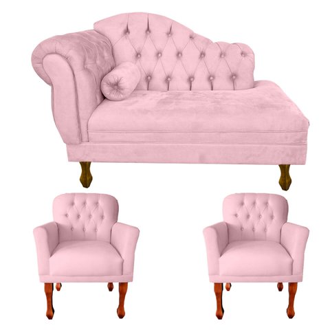 Jogo Divã + 2 Poltronas P Consultório e Clínica Psicanálise:rosa Bebe
