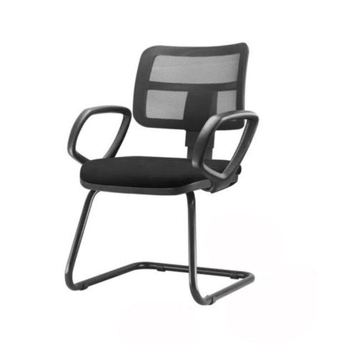 Cadeira Zip Tela com Bracos Fixos Assento Courino Base Fixa Preta - 54474