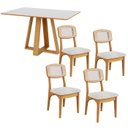 Ver imagem 2 de Mesa de Jantar 135cm com 4 Cadeiras Dalla Costa – 100% Mdf, Off White com Freijó e Estofado Tweed Cl