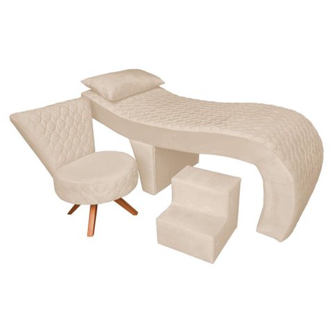 Kit Maca Metalasse Marinho com Mocho e Escadinha 80 Cm Base Slk Decor Nina Bege