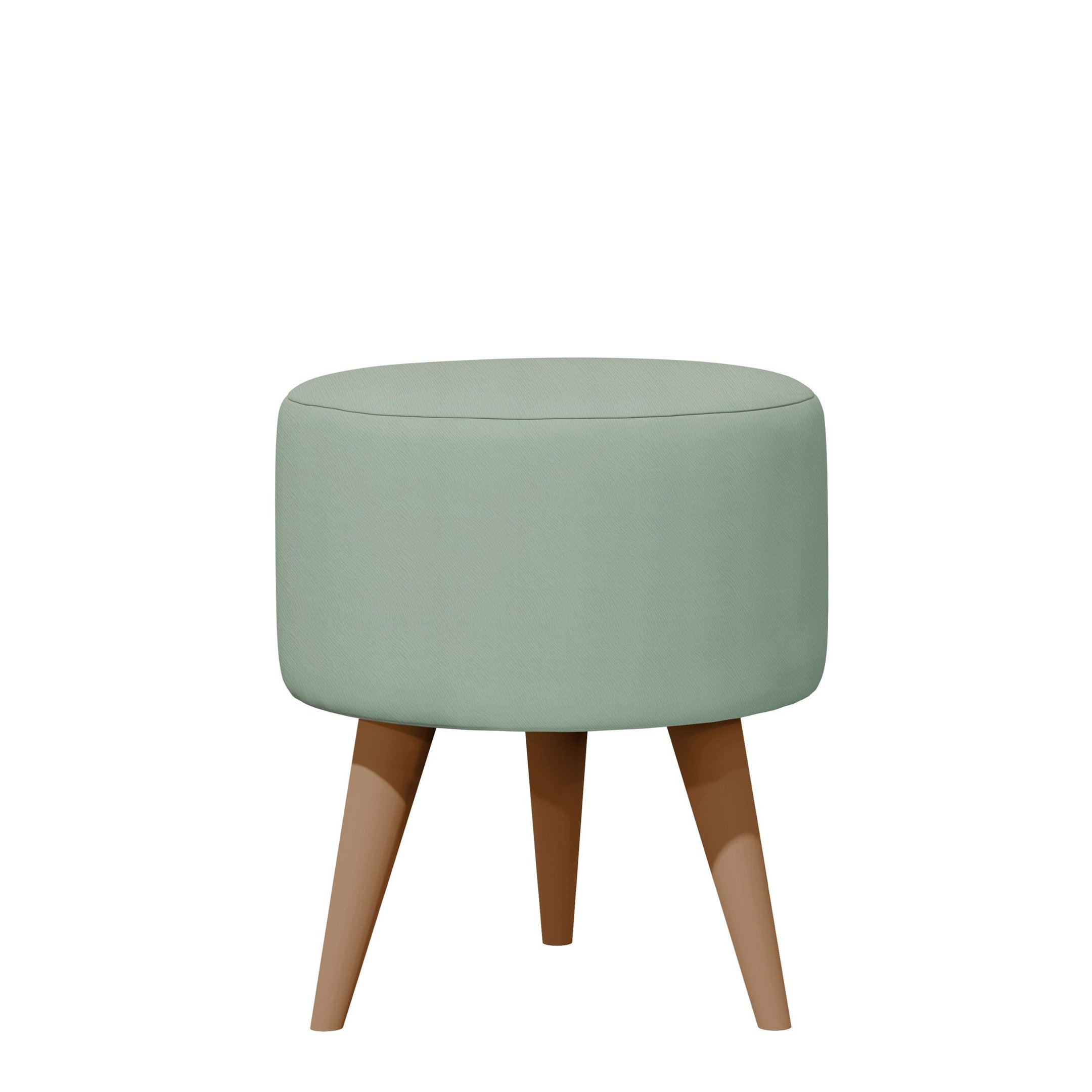 Banqueta Redonda Suede Verde Menta Puff Estofado Pé Palito Resistente Puf Decorativo