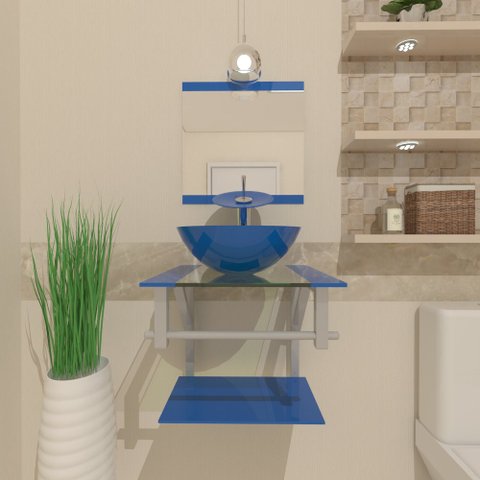 Gabinete de Vidro para Banheiro 40cm Cuba Redonda Ac Azul