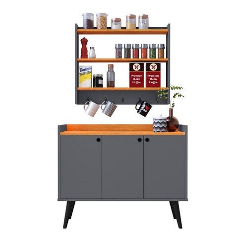 Kit Casa Completa Aparador Buffet Wood New Armário Prateleiras Ganchos Amélia - Cinza/cinamomo -