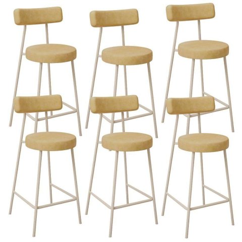 Kit 06 Banquetas Baixa Cozinha Sala Jantar Bancada Milão Arena L02 Couríssimo Fendi - lyam decor