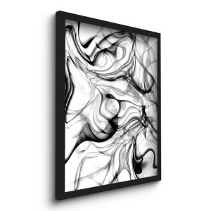 Quadro Decorativo Abstrato Fios de Tinta Preta 45x33 C/vidro