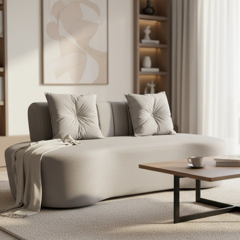Sofá 3 Lugares Orgânico Curvo Madrid 180cm Bouclé Cinza Claro