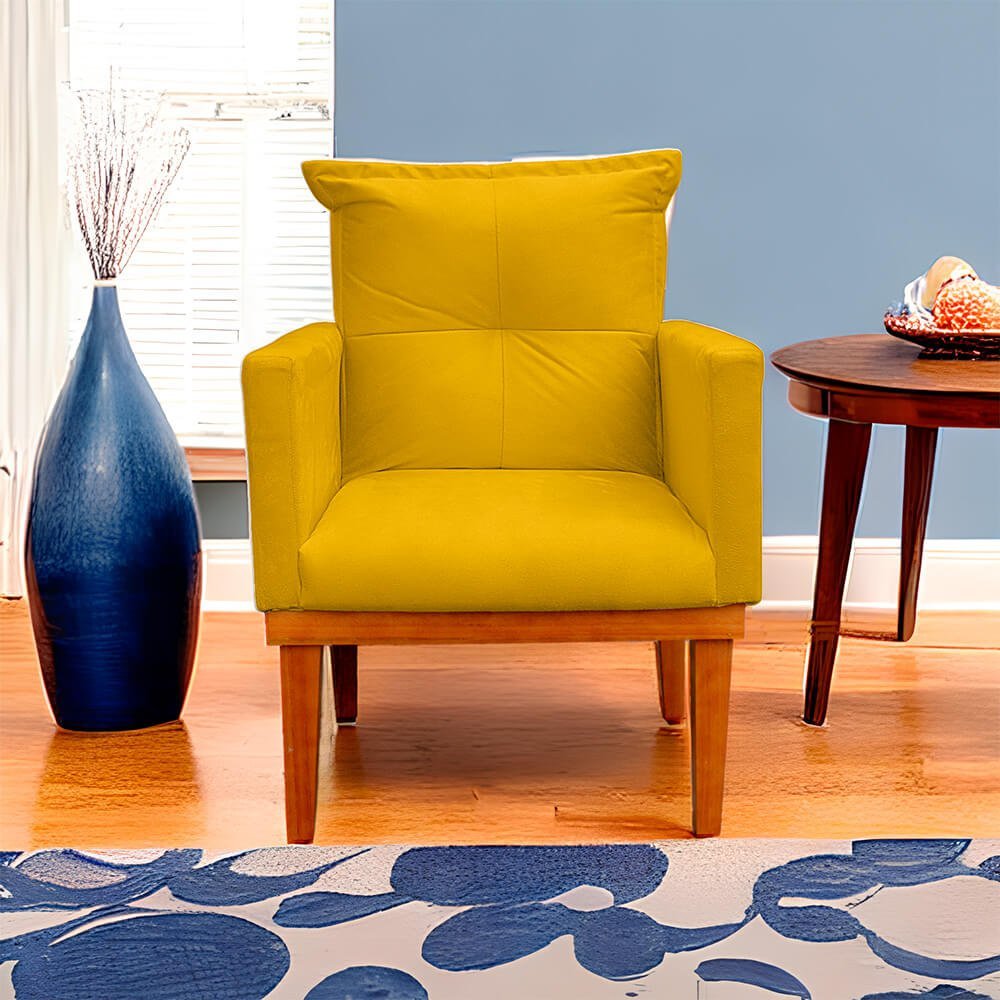 Poltrona Dora Decorativa para Sala e Quarto Pés Base de Madeira Suede ...