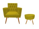 Ver imagem 1 de Kit Poltrona Decorativa Nina Capitonê + Puff Redondo Couro Amarelo Pés Madeira Ms Decor
