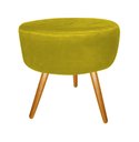 Ver imagem 3 de Kit Poltrona Decorativa Nina Capitonê + Puff Redondo Couro Amarelo Pés Madeira Ms Decor