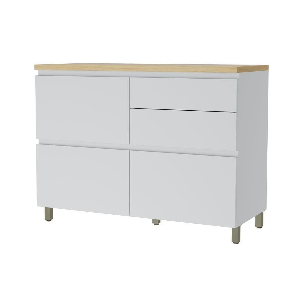 Balcão 1 Porta Basculante 4 Gavetas 120cm 100% Mdf Rainha Branco-nature