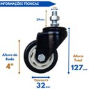 Ver imagem 2 de Rodizio giratorio serie 12 black espiga sem freio 4" 90kg preto Colson