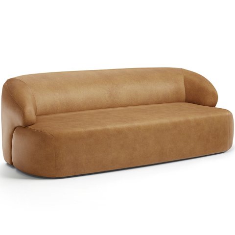 Sofá 3 Lugares Curvo Orgânico para Sala Living 180cm Barolo L06 Couro Camel - Lyam Decor