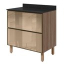 Ver imagem 1 de Balcao com Tampo 2 Gavetoes Vidro MDF 80 cm Kali 1641269 Carvalho Toq Nicioli