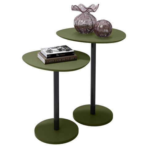 Conjunto Mesa Lateral em Mdf com Pé de Aço - Conjunto com 2 Mesas Verde