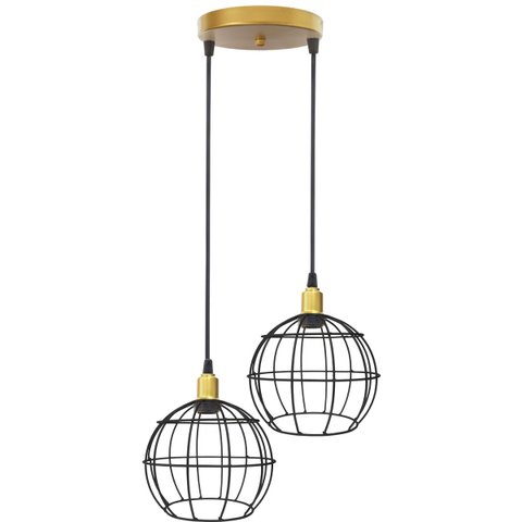 Lustre Pendente Aramado Duplo Globo Dourado/preto Cabo Regulável Luminária Agp Ilumini Globo Luxo-27