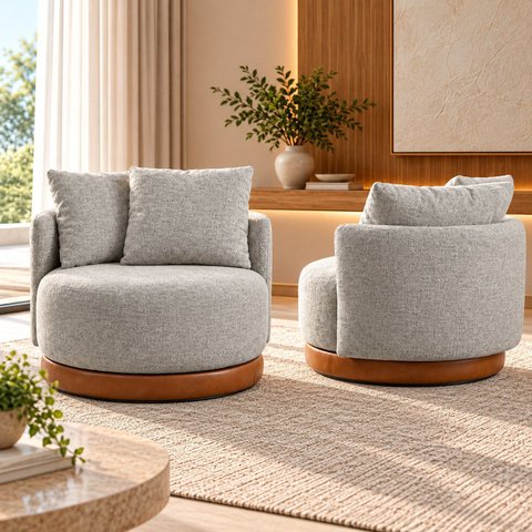 Conjunto 2 Poltronas Base Fixa e Estofada com Almofadas Decorativas Vilani Espresso Moveis