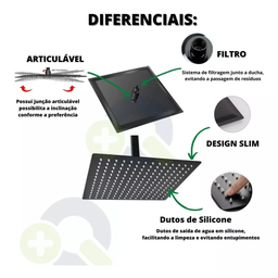 Ducha de Banho Quadrado 30x30 Preto Fosco Metal Inox - 3