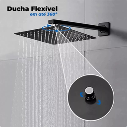 Ducha de Banho Quadrado 30x30 Preto Fosco Metal Inox - 5