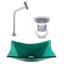 Ver imagem 1 de Cuba de Vidro Retangular 39cm Verde + Valvula Click + Torneira