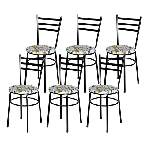 6 Cadeiras Epoxi Preta para Cozinha Assento Floral:floral Orquídea