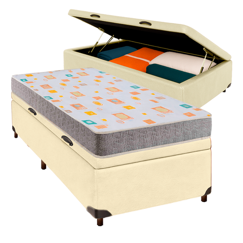 Cama + Bau Bege e Colchão D20 Solteiro - D20 Inducol