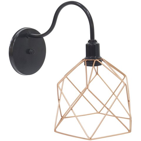 Luminária Arandela de Parede Aramada Cálice Cobre Rose Gold Industrial Retro Preto Agp Ilumini