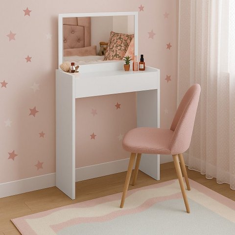 Penteadeira Mesa Maquiagem Quarto Camarim Branco com Espelho