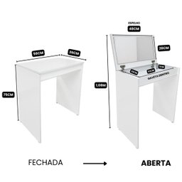 Penteadeira Mesa Maquiagem Quarto Camarim Branco com Espelho - 8