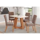 Ver imagem 1 de Conjunto Mesa de Cozinha Lins com Tampo Madeirado com Vidro Curvo 120x80cm e 4 Cadeiras Esther