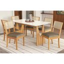 Ver imagem 1 de Conjunto Mesa Mila Premium Madeira Maciça C/ Tampo Madeirado C/ Vidro 160x90cm e 6 Cadeiras Lola