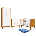Ver imagem 1 de Dormitório Infantil Classic 2 Portas, Cômoda 3 Gavetas, Berço Branco/Savana com Pés Amadeirado e