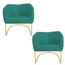 Ver imagem 1 de Kit 02 Poltronas Julia Base Metálica Dourado Suede Azul Tiffany - D'Classe Decor