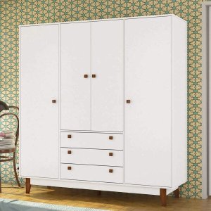 Guarda-Roupa Casal 4 Portas 3 Gavetas Vintage Olivar