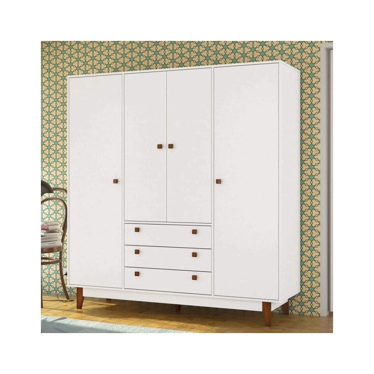 Guarda-Roupa Casal 4 Portas 3 Gavetas Vintage Olivar