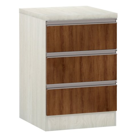 Mesa de Cabeceira 3 Gavetas 40cm Estrutura Legno Crema Prime Plus Luciane Móveis