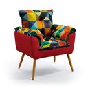 Ver imagem 2 de Kit 2 Poltronas Opala com Puff Solar Suede Estampado Colorido com Vermelho Aradecor