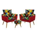 Ver imagem 1 de Kit 2 Poltronas Opala com Puff Solar Suede Estampado Colorido com Vermelho Aradecor