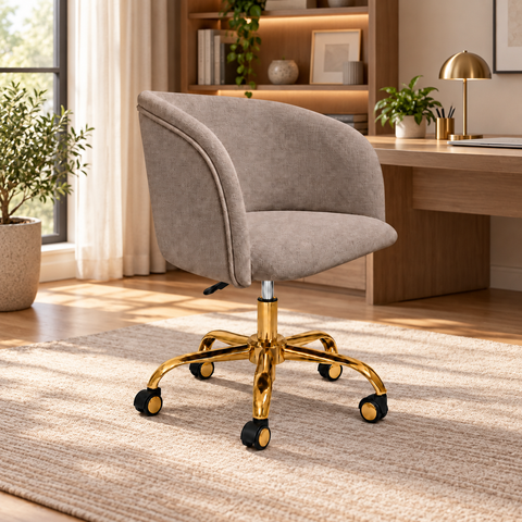 Cadeira Poltrona Lua Home Office Base Dourada com Rodinhas