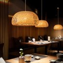 Ver imagem 2 de Pendente Sumatra 45cm Madeira e Fibra de Bambu Natural Soquete E27 Design Rústico para Ambientes Int