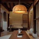 Ver imagem 3 de Pendente Sumatra 45cm Madeira e Fibra de Bambu Natural Soquete E27 Design Rústico para Ambientes Int