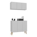 Ver imagem 1 de Conjunto Gabinete de Banheiro e Armário Aéreo 3 Portas Retrô Multimóveis Mp5055 Branco/natural