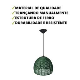 Pendente Meia Esfera Luminária Corda Náutica Verde - 2