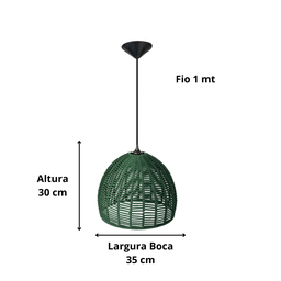 Pendente Meia Esfera Luminária Corda Náutica Verde - 3