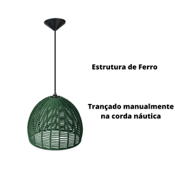 Pendente Meia Esfera Luminária Corda Náutica Verde - 5