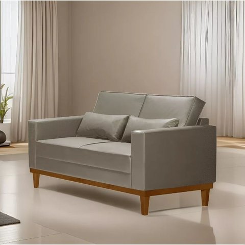 Sofá Living Valência 1,58 Mts C/base Madeira Decor - Corino Bege