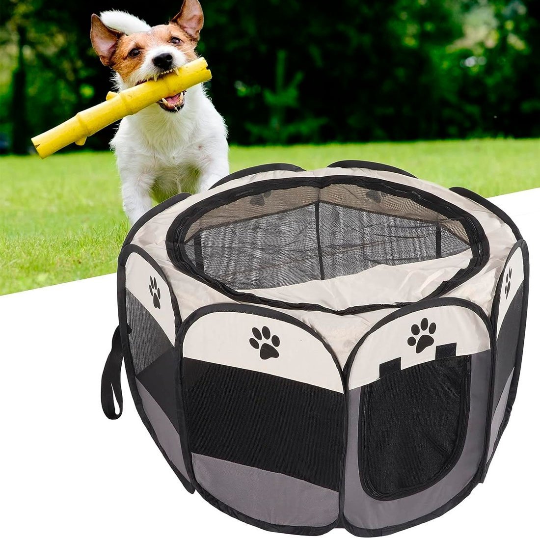 Cercado Pet Dobrável Portátil Casinha Cachorro Cão e Gatos Tamanho Grande 91cm - Cinza - 11