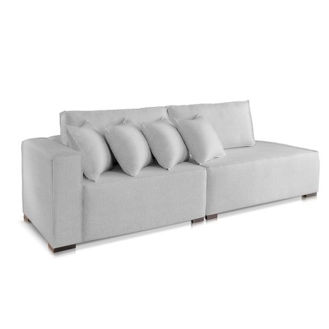 Sofá 3 Lugares Modulado Chaise Almofada Solta Molas Isa Be Linho Cinza Claro 2,1m